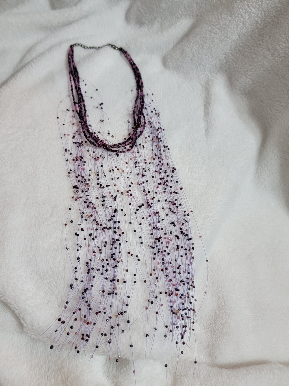 Source Unknown Layered Beaded Fringe Necklace - Purple and Black